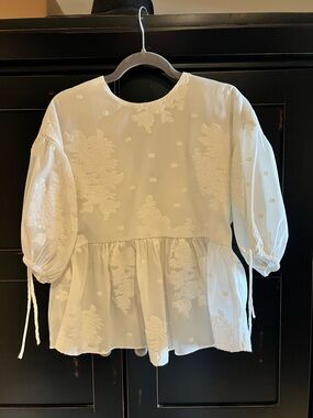 Ted Baker White Embroidered Peplum Blouse